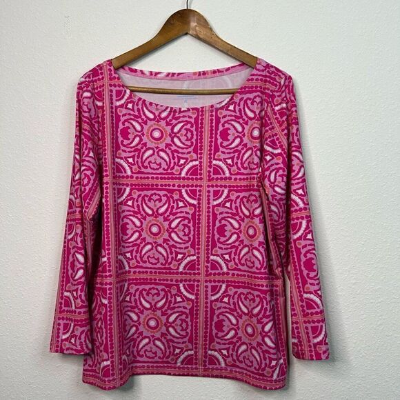 Vineyard Vines Performance Pink Paisley Long Sleeve Geometric Active Top Size XL - Picture 1 of 11